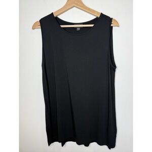 J Jill Wearever Tank Top Medium Petite‎ Black Flowy Tunic Soft Lagenlook Comfort